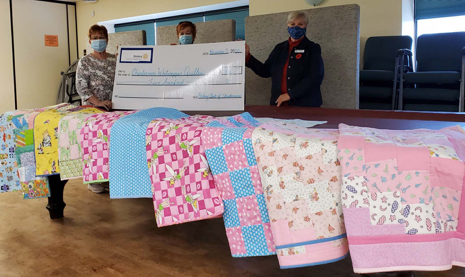 Rotary Club of Chestermere donates $500 to Whitecappers Quilters pic 1