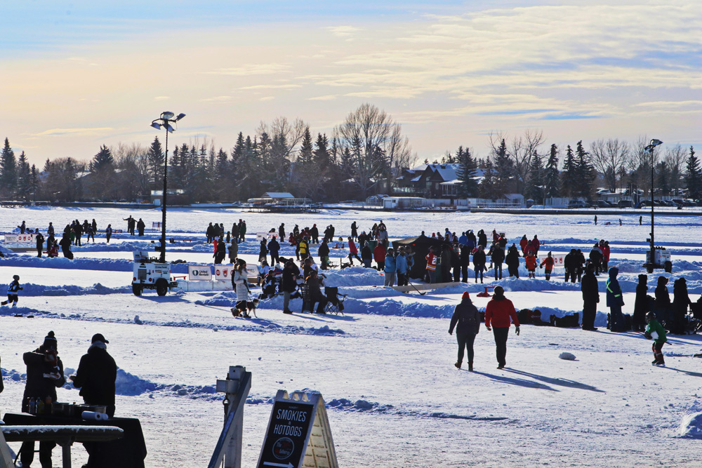 pond hockey deck level over view shot-extra