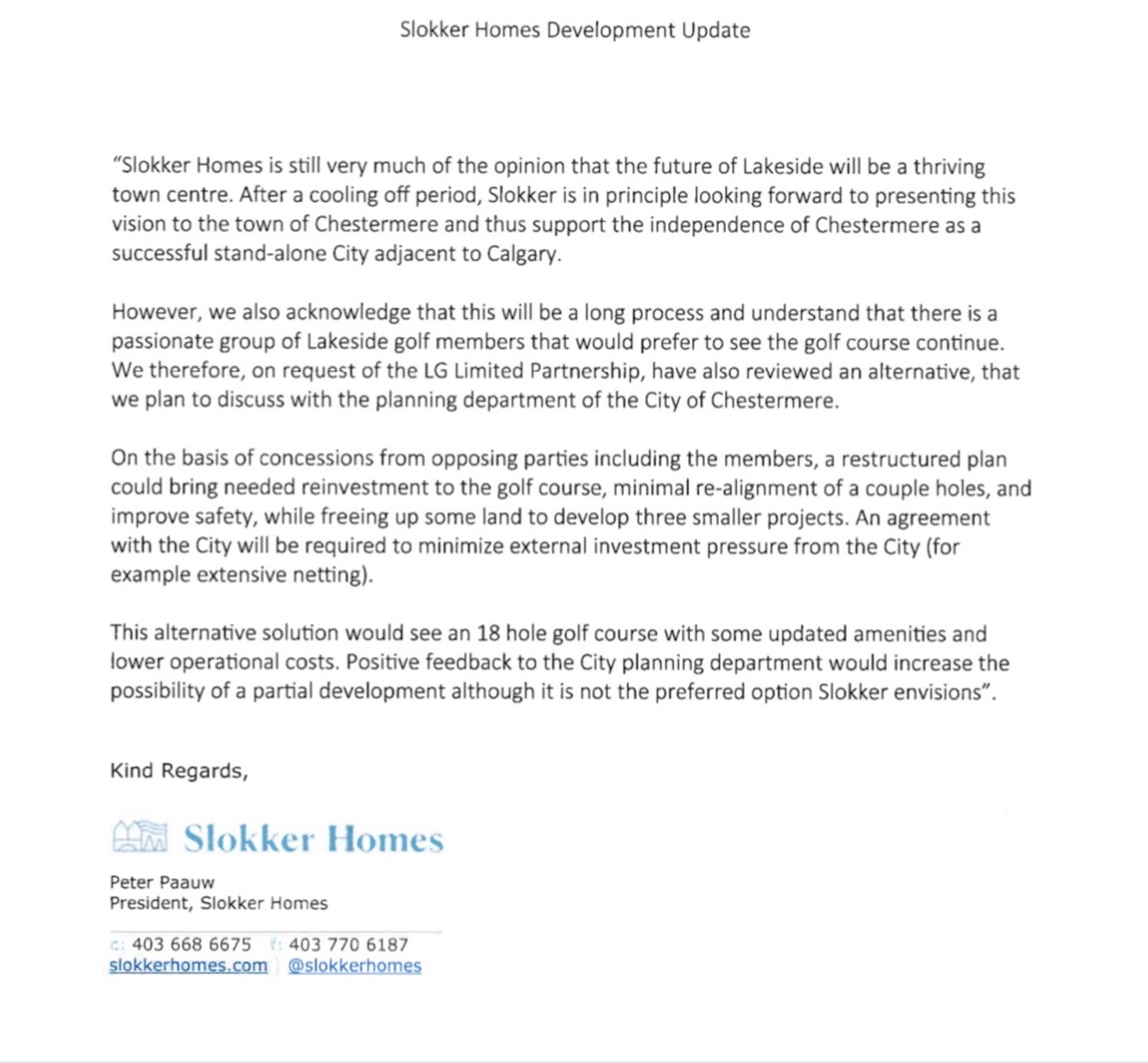 Lakeside Golf Club members receive rezoning update from Slokker Homes pic 2